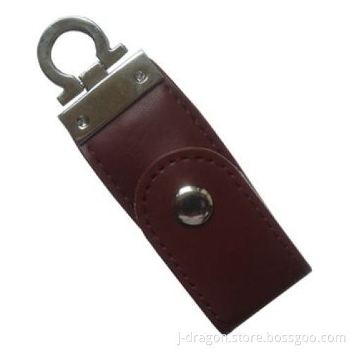 Leather USB Flash Drive, Fashionable Design, Data Preloading and Logo Pressure Casting